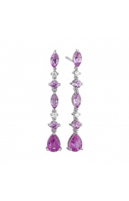 Pendientes Largos de oro blanco de 18 Kt con zafiro rosas de 3,84 ct y diamantes de 0,13 ct