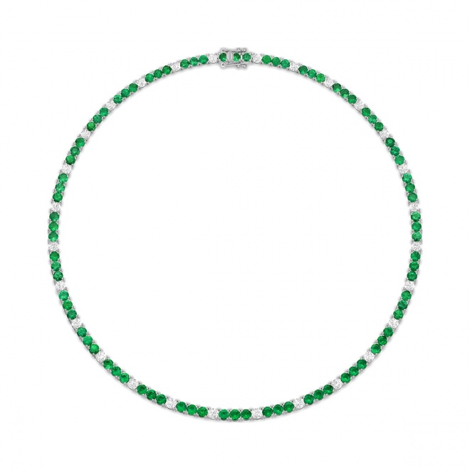 Collar Rivière de oro blanco de 18 Kt con esmeraldas de 11,89 ct y diamantes de 4,73 ct