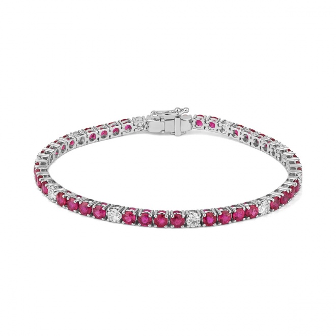 Pulsera Rivière de oro blanco de 18 Kt con rubí de 8,10 ct y diamantes de 1,10 ct