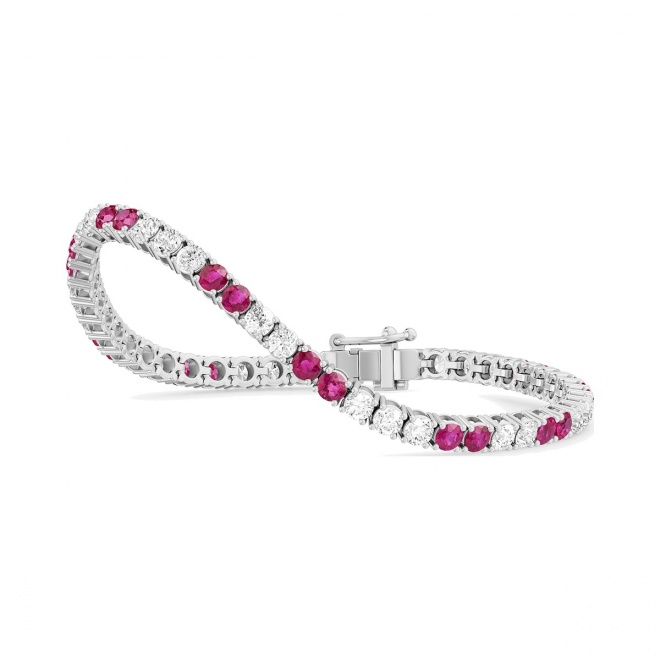 Pulsera Rivière de oro blanco de 18 Kt con rubí de 4,40 ct y diamantes de 4,00 ct