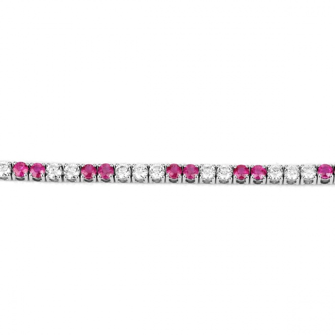 Pulsera Rivière de oro blanco de 18 Kt con rubí de 4,40 ct y diamantes de 4,00 ct