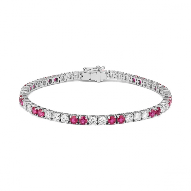 Pulsera Rivière de oro blanco de 18 Kt con rubí de 4,40 ct y diamantes de 4,00 ct