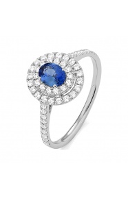 Anillo de oro blanco de 18 Kt con piedra de color y diamantes de 0,40 a 0,50 ct