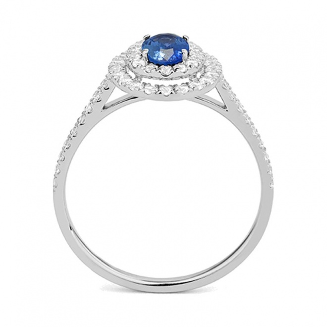 Anillo de oro blanco de 18 Kt con piedra de color y diamantes de 0,40 a 0,50 ct