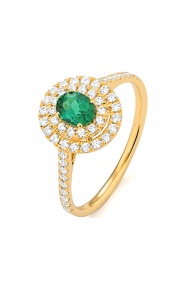 Anillo de oro amarillo de 18 Kt con piedra de color y diamantes de 0,40 a 0,50 ct