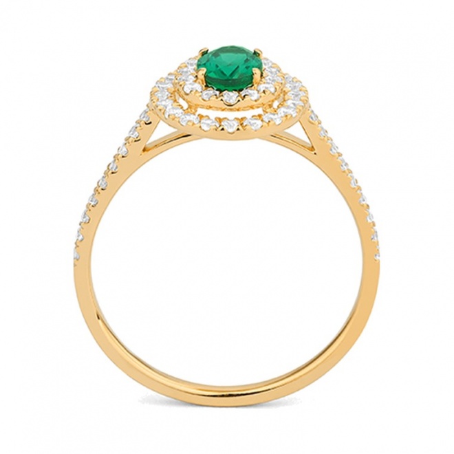 Anillo de oro amarillo de 18 Kt con piedra de color y diamantes de 0,40 a 0,50 ct