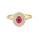 Anillo de oro amarillo de 18 Kt con piedra de color y diamantes de 0,40 a 0,50 ct