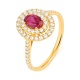 Anillo de oro amarillo de 18 Kt con piedra de color y diamantes de 0,40 a 0,50 ct