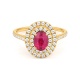 Anillo de oro amarillo de 18 Kt con piedra de color y diamantes de 0,40 a 0,50 ct