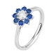 Anillo de oro blanco de 18 Kt con zafiro azul de 0,34 ct y diamante de 0,27 ct