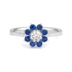 Anillo de oro blanco de 18 Kt con zafiro azul de 0,34 ct y diamante de 0,27 ct
