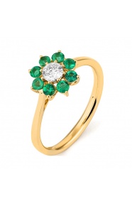 Anillo de oro amarillo de 18 Kt con esmeralda de 0,35 ct y diamante de 0,27 ct