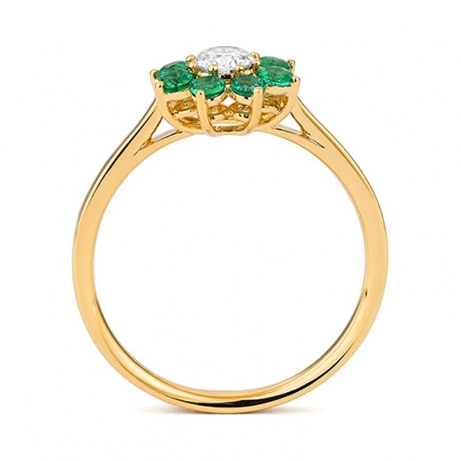 Anillo de oro amarillo de 18 Kt con esmeralda de 0,35 ct y diamante de 0,27 ct