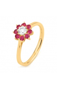 Anillo de oro amarillo de 18 Kt con rubí de 0,42 ct y diamante de 0,25 ct