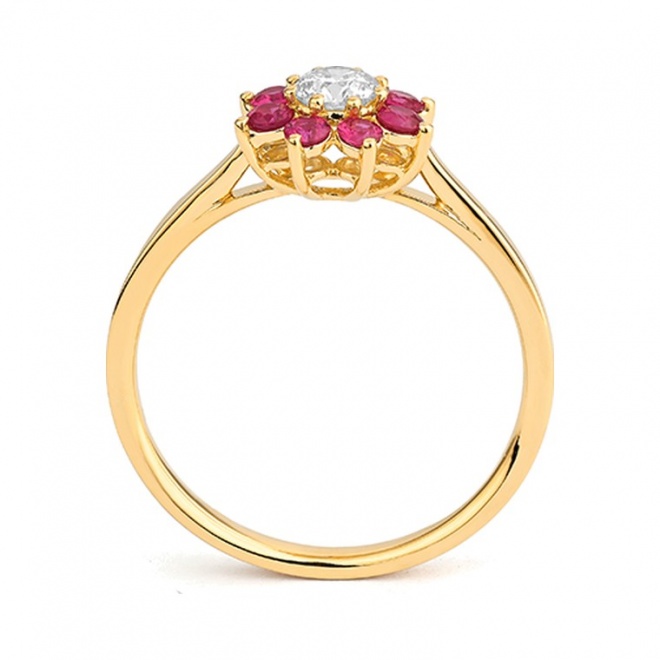 Anillo de oro amarillo de 18 Kt con rubí de 0,42 ct y diamante de 0,25 ct