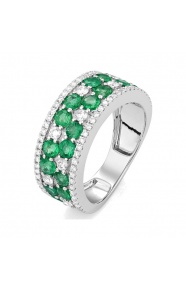 Anillo de oro blanco de 18 Kt con piedra de color y diamantes de 0,68 ct