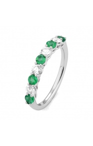 Anillo Media alianza de oro blanco de 18 Kt con piedra de color y diamantes de 0,38 ct