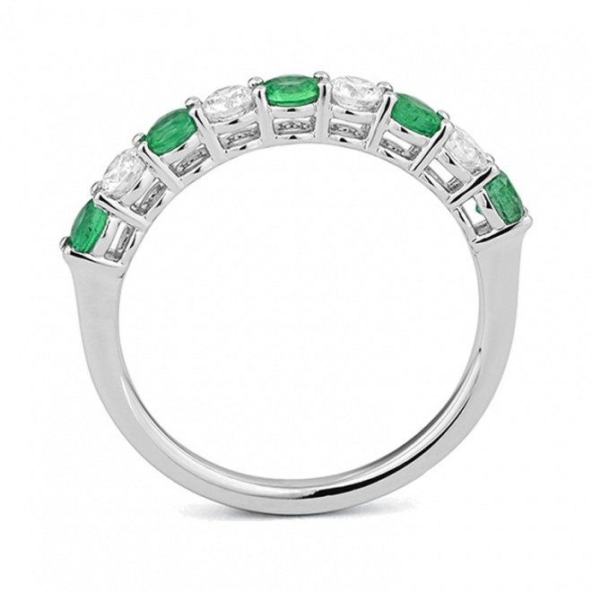 Anillo Media alianza de oro blanco de 18 Kt con piedra de color y diamantes de 0,38 ct