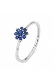 Anillo Rosetón de oro blanco de 18 Kt con piedra de color