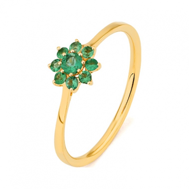 Anillo Rosetón de oro amarillo de 18 Kt con piedra de color
