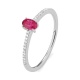 Anillo de oro blanco de 18 Kt con piedra de color y diamantes de 0,07 ct