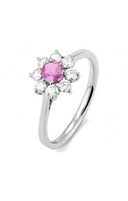 Anillo de oro blanco de 18 Kt con zafiro rosa de 0,35 ct y diamantes de 0,42 ct