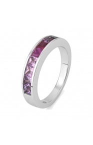 Anillo Media alianza de oro blanco de 18 Kt con zafiro de 1,80 ct