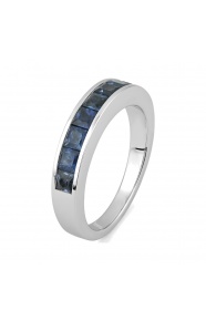 Anillo Media alianza de oro blanco de 18 Kt con zafiro de 1,80 ct