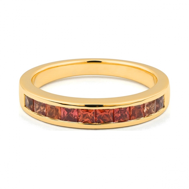 Anillo Media alianza de oro amarillo de 18 Kt con zafiro de 1,50 ct