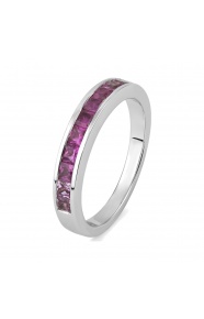 Anillo Media alianza de oro blanco de 18 Kt con zafiro de 1,50 ct