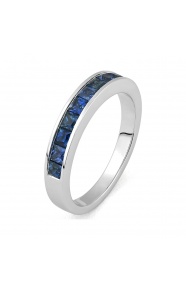 Anillo Media alianza de oro blanco de 18 Kt con zafiro de 1,50 ct