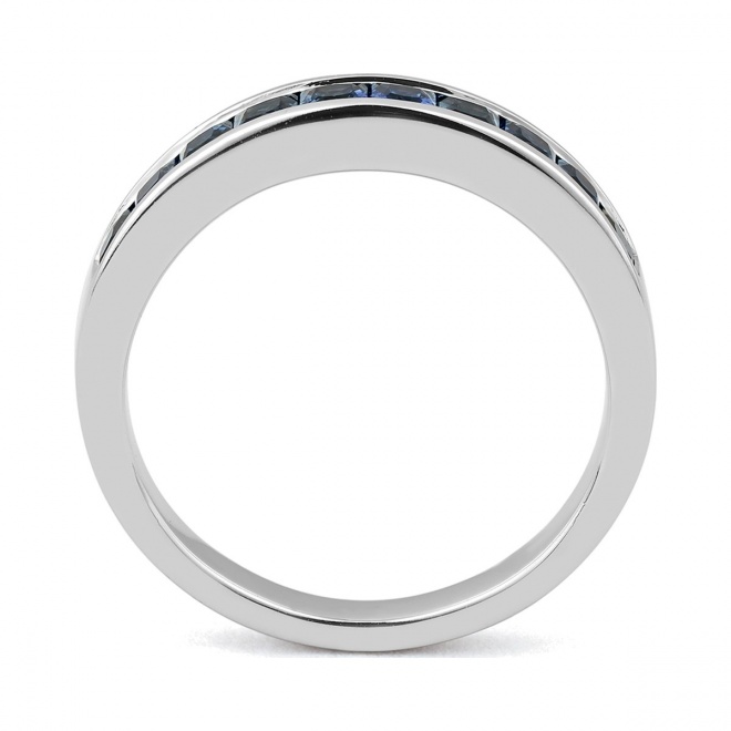 Anillo Media alianza de oro blanco de 18 Kt con zafiro de 1,50 ct