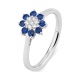 Anillo de oro blanco de 18 Kt con zafiro azul de 0,42 ct y diamantes de 0,06 ct