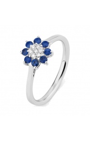 Anillo de oro blanco de 18 Kt con zafiro azul de 0,42 ct y diamantes de 0,06 ct