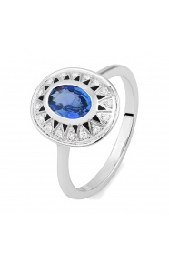 Anillo de oro blanco de 18 Kt con zafiro azul de 0,95 ct y diamantes de 0,08 ct