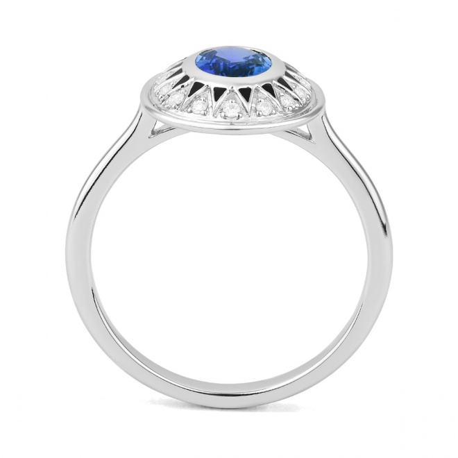 Anillo de oro blanco de 18 Kt con zafiro azul de 0,95 ct y diamantes de 0,08 ct