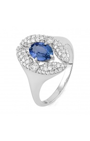 Anillo de oro blanco de 18 Kt con zafiro azul de 0,95 ct y diamantes de 0,45 ct