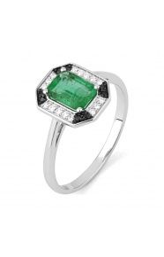 Anillo de oro blanco de 18 Kt con esmeralda de 0,95 ct y diamantes de 0,14 ct