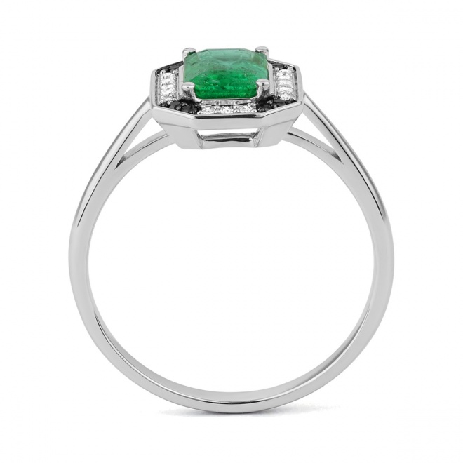 Anillo de oro blanco de 18 Kt con esmeralda de 0,95 ct y diamantes de 0,14 ct