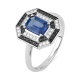 Anillo de oro blanco de 18 Kt con zafiro azul de 1,05 ct y diamantes de 0,33 ct
