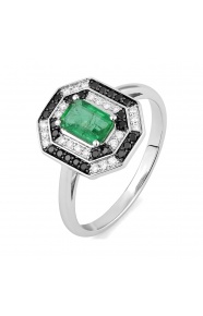 Anillo de oro blanco de 18 Kt con esmeralda de 0,55 ct y diamantes de 0,28 ct
