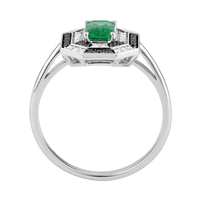 Anillo de oro blanco de 18 Kt con esmeralda de 0,55 ct y diamantes de 0,28 ct