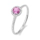 Anillo Rosetón de oro blanco de 18 Kt con zafiro rosa de 0,35 ct y diamantes de 0,09 ct