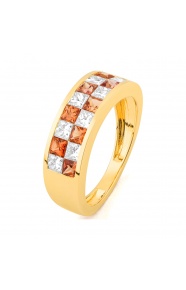 Anillo Media alianza de oro amarillo de 18 Kt con zafiro de 1,00 ct y diamantes de 0,75 ct