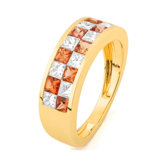 Anillo Media alianza de oro amarillo de 18 Kt con zafiro de 1,00 ct y diamantes de 0,75 ct