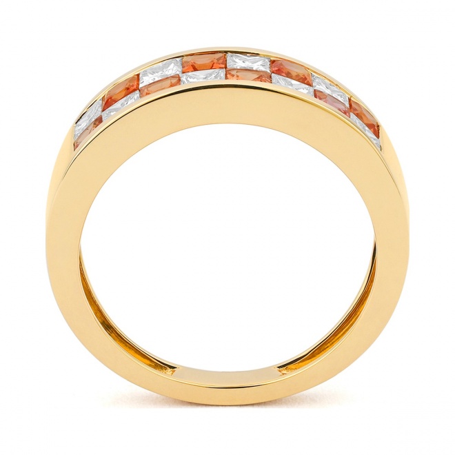 Anillo Media alianza de oro amarillo de 18 Kt con zafiro de 1,00 ct y diamantes de 0,75 ct