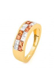 Anillo Media alianza de oro amarillo de 18 Kt con zafiro de 1,00 ct y diamantes de 0,75 ct