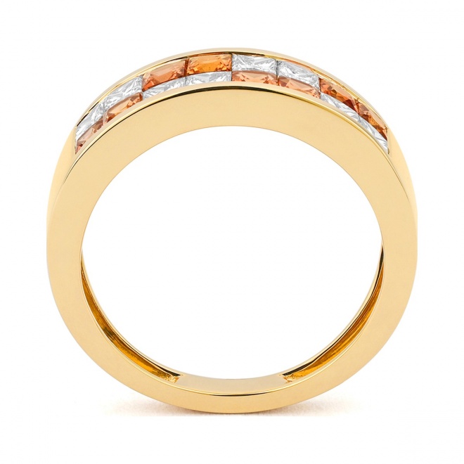 Anillo Media alianza de oro amarillo de 18 Kt con zafiro de 1,00 ct y diamantes de 0,75 ct