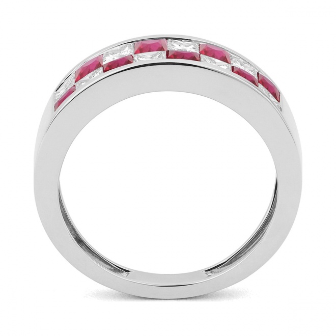 Anillo Media alianza de oro blanco de 18 Kt con piedra de color y diamantes de 0,75 ct