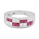 Anillo Media alianza de oro blanco de 18 Kt con piedra de color y diamantes de 0,75 ct